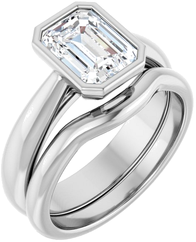Sužadėtuvių Žiedas „Bezel-Set Solitaire“ 14k white gold Emerald 8mm x 6mm (6)
