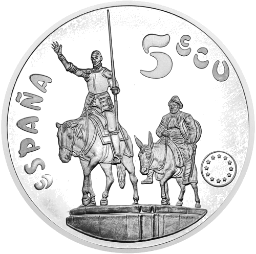 5 Ecu Silver Coin, Don Quixote and Sancho Panza, Spain 1994 (1)