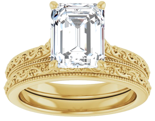 Sužadėtuvių Žiedas „Solitaire Sculptural“ 14k yellow gold Emerald 9mm x 7mm (8)