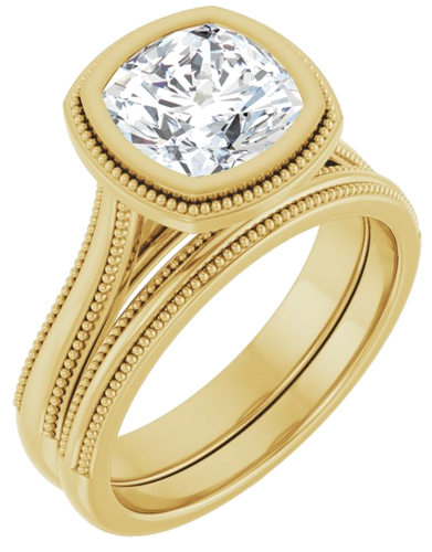 Sužadėtuvių Žiedas „Bezel-Set Solitaire“ 14k yellow gold Cushion 7.5mm (6)