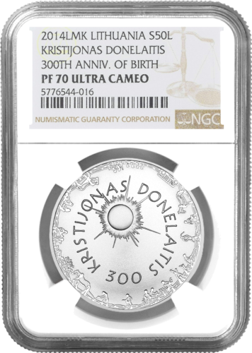 2014 Донелайтис Литва 50 литов серебряная монета PF 70 ULTRA CAMEO (1)