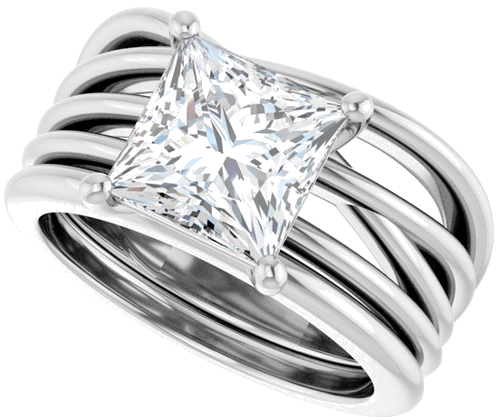 Sužadėtuvių Žiedas „Solitaire Asymmetric“ 14k white gold Square 7.5mm (10)