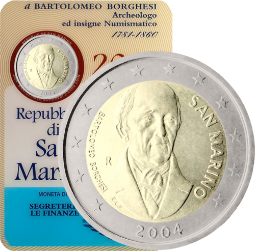 2004 San Marinas Bartolomeo Borghesi 2 eurų moneta (1)