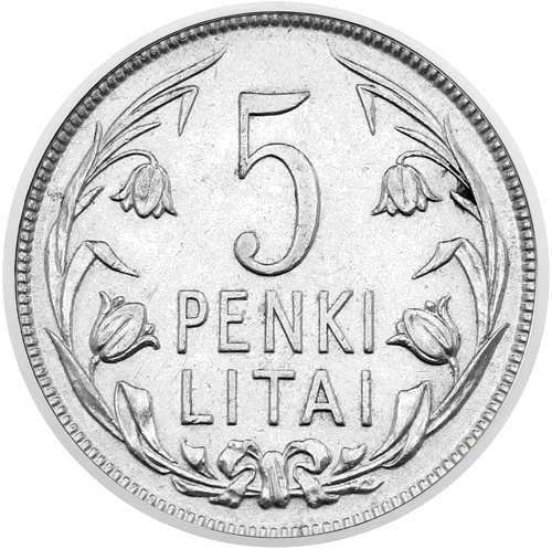 1925 Lietuva (Ziedošais lins) 5 litu sudraba monēta (1)