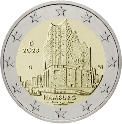 2023 Германия Хамбург Монета от 2 евро (1)