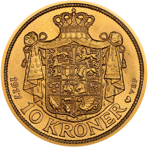10 kronu Dānijas Karaliste zelta monēta ar Christian X attēlu (2)