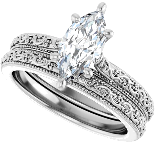 Sužadėtuvių Žiedas „Solitaire Sculptural“ 14k white gold Marquise 10mm x 5mm (10)