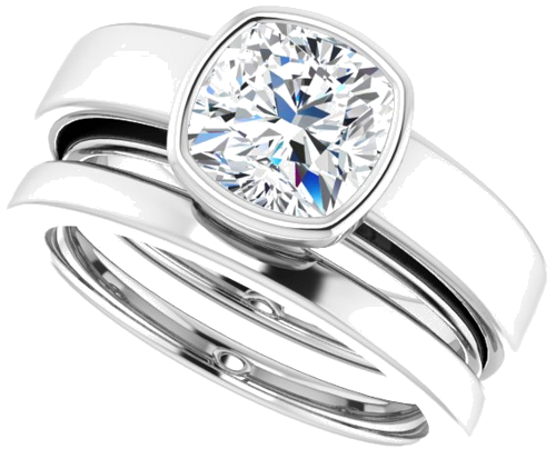 Sužadėtuvių Žiedas „Bezel-Set Solitaire“ 14k white gold Cushion 7mm (10)