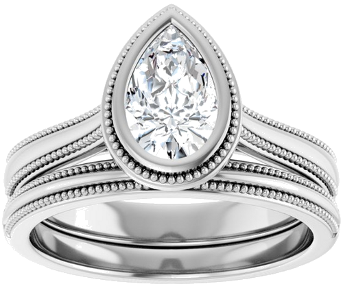 Sužadėtuvių Žiedas „Bezel-Set Solitaire“ 14k white gold Pear 8mm x 5mm (8)