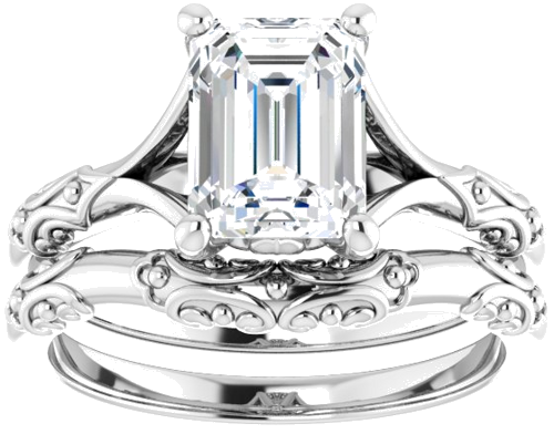 Sužadėtuvių Žiedas „Solitaire Sculptural“ 14k white gold Emerald 8mm x 6mm (8)