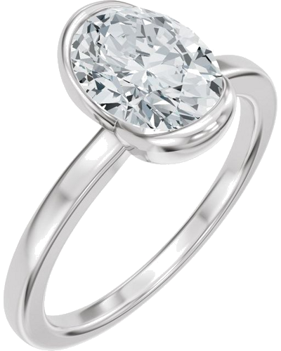 Sužadėtuvių Žiedas „Half Bezel Solitaire“ 14k white gold Oval 8.5mm x 6.5mm (1)