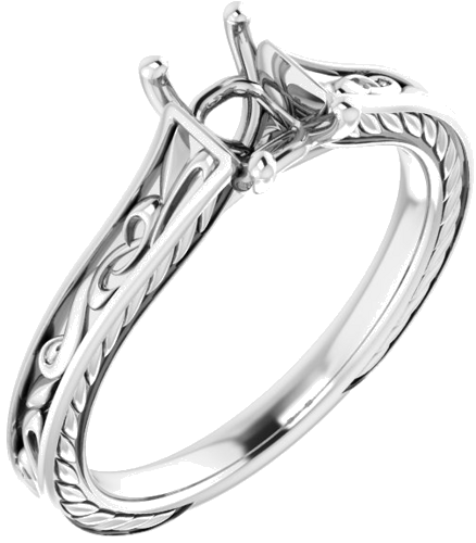 14K White  6x4 mm Emerald Solitaire Engagement Ring Mounting (1)