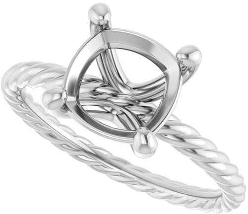 Sužadėtuvių Žiedas „Solitaire Rope“ 14k white gold Cushion 8mm (5)