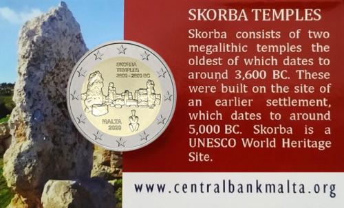 2020 Malta Skorba šventyklos (UNESCO) 2 eurų BU moneta kortelėje (1)
