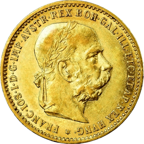 10 kronų Austrijos imperija Franz Joseph I (Su Vainiku 1896-1906) auksinė moneta (1)