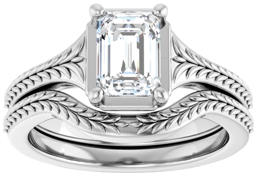 Sužadėtuvių Žiedas „Solitaire“ 14k white gold Emerald 7mm x 5mm (8)