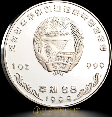 1999 Северная Корея Lyrus Tetrix 10 вон серебряная монета (4)