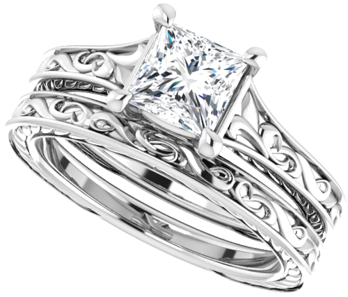 Sužadėtuvių Žiedas „Solitaire Scroll“ 14k white gold Square 5.5mm (10)
