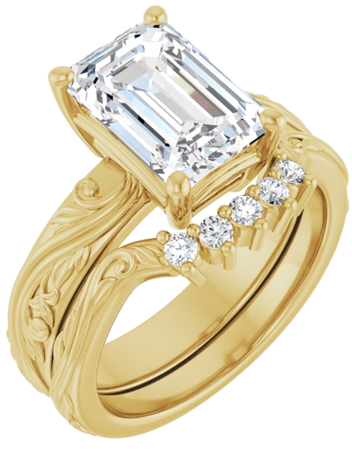 Sužadėtuvių Žiedas „Solitaire Sculptural“ 14k yellow gold Emerald 10mm x 7mm (6)