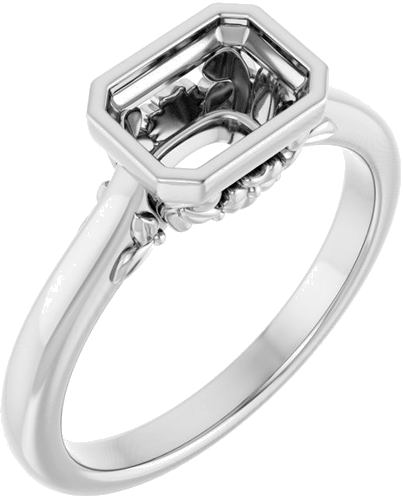 Sužadėtuvių Žiedas „Bezel-Set“ 14k white gold Emerald 7mm x 5mm (1)