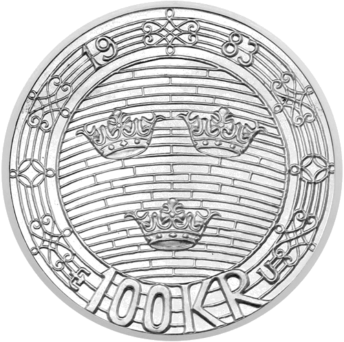 1983 Parliament Helgeandsholmen Švedija 100 Kronų sidabrinė moneta (1)