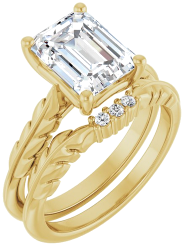 Sužadėtuvių Žiedas „Solitaire Leaf“ 14k yellow gold Emerald 9mm x 7mm (6)