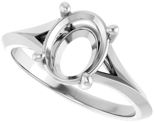 Sužadėtuvių Žiedas „Solitaire Split Shank“ 10k white gold Oval 9mm x 7mm (5)