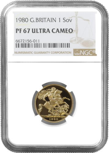 Soverenas Elžbieta II Didžioji Britanija auksinė moneta PF 67 1980 (SERTIFIKUOTA NGC) (1)