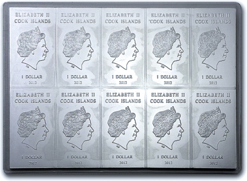 10 x 10 г Серебряные монеты 1 доллар Острова Кука 2012 Valcambi CombiCoin™ (2)