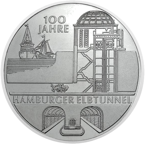 2011. gada Elbas tunelis Vācija 10 eiro sudraba monēta (1)