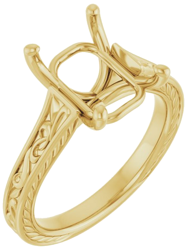 Sužadėtuvių Žiedas „Solitaire Scroll“ 14k yellow gold Emerald 10mm x 8mm (1)