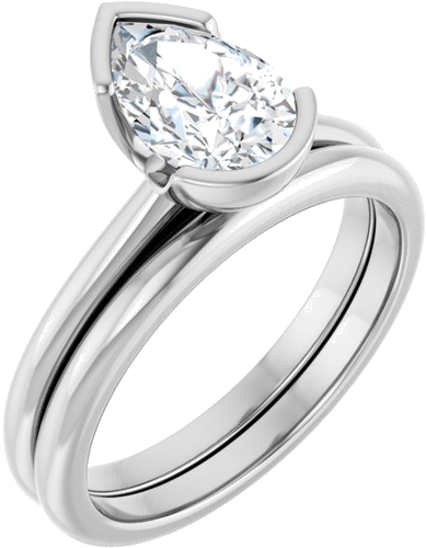 Sužadėtuvių Žiedas „Half-Bezel“ 14k white gold Pear 9mm x 6mm (6)