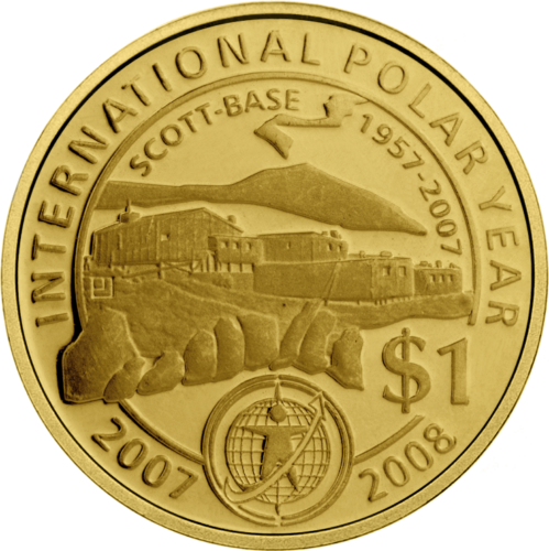 2007 Naujoji Zelandija Tarptautiniai Poliariniai metai 1 Doleris auksinė moneta (1)