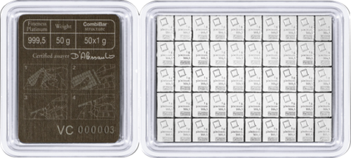 50 x 1 г Платиновые слитки Valcambi CombiBar™ (1)