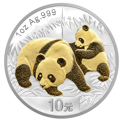 10 juaņu Panda 2008 Ķīna 1 oz apzeltīta sudraba monēta (1)