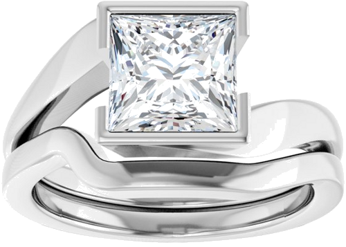 Sužadėtuvių Žiedas „Half-Bezel Solitaire“ 14k white gold Square 7mm (8)