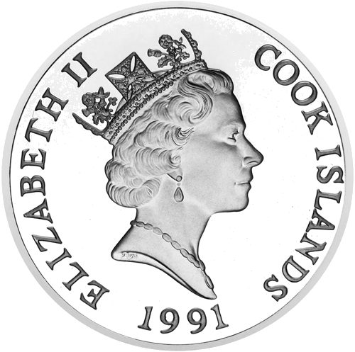 50 долара Ūdra 1991 Острови Кук сребърна монета (2)