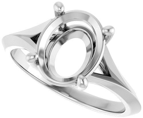 Sužadėtuvių Žiedas „Solitaire Split Shank“ 10k white gold Oval 10mm x 8mm (5)