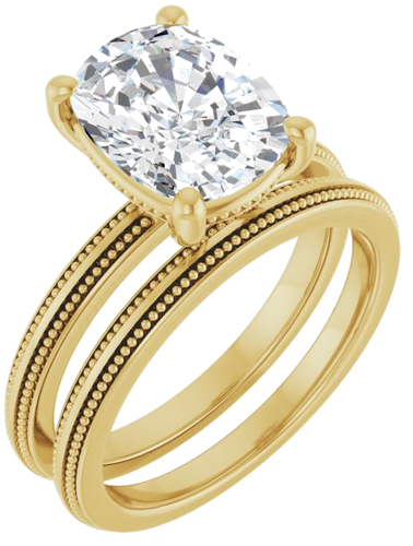 Sužadėtuvių Žiedas „Solitaire Milgrain“ 14k yellow gold Elongated Cushion 10mm x 8mm (6)