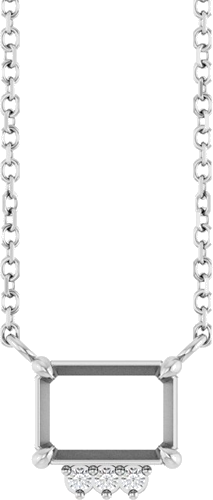 Sterling Silver 7x5 mm Emerald .025 CTW Natural Diamond Semi-Set 18  Necklace (1)