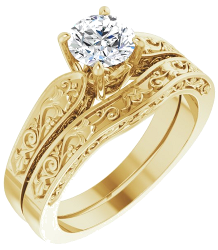 Sužadėtuvių Žiedas „Floral Solitaire“ 585 Geltonojo Aukso Round 5.8mm (6)