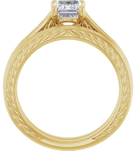 Sužadėtuvių Žiedas „Solitaire Scroll“ 14k yellow gold Emerald 7mm x 5mm (7)
