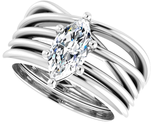Sužadėtuvių Žiedas „Solitaire Asymmetric“ 10k white gold Marquise 10mm x 5mm (10)