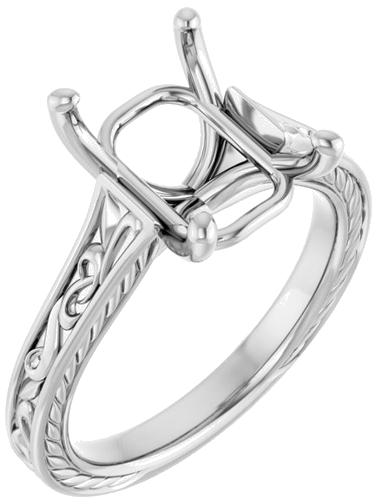 Sužadėtuvių Žiedas „Solitaire Scroll“ 14k white gold Emerald 10mm x 8mm (1)