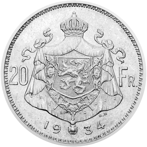 20 франков Альберт I (1933–1934) Бельгия серебряная монета (2)