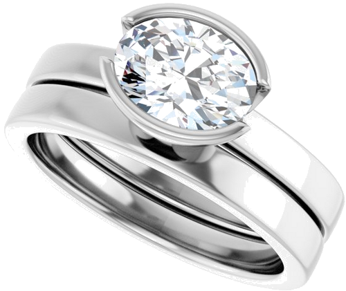 Sužadėtuvių Žiedas „Half-Bezel Solitaire“ 14k white gold Oval 8mm x 6mm (10)