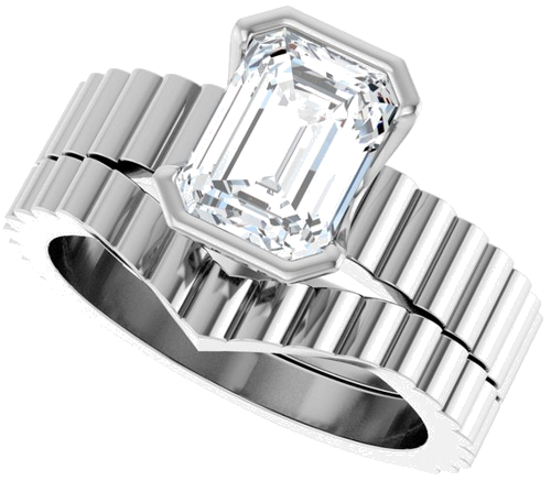 Sužadėtuvių Žiedas „Half-Bezel Solitaire“ 14k white gold Emerald 8mm x 6mm (10)