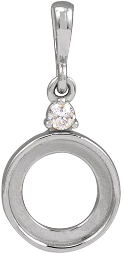 14K White 6 mm Round .03 CT Natural Diamond Semi-Set Cabochon Pendant (1)