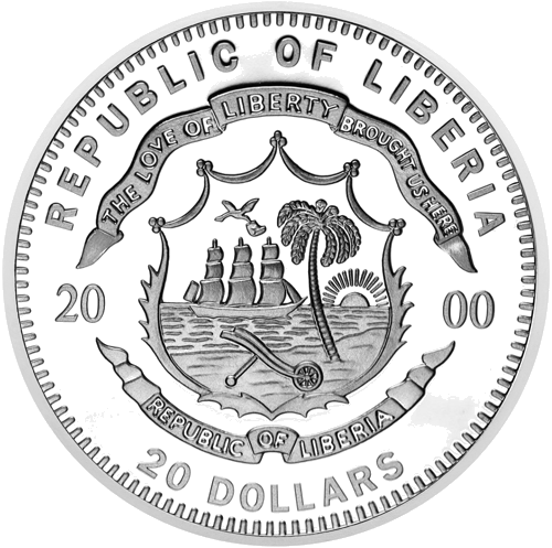 20 dolāri ASV Prezidents Dž. Bjukans Libērija sudraba monēta (2)