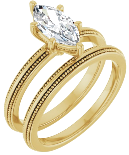 Sužadėtuvių Žiedas „Solitaire Milgrain“ 14k yellow gold Marquise 10mm x 5mm (6)
